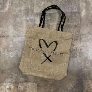victoria’s secret gold and black sparkly medium sized glitter tote bag